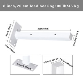 Shelf Bracket, 200 mm Shelf Brackets, Heavy Duty Angle, White, Pack of 2 Wall Brackets for Floating Shelves, Heavy Duty Console Bracket for DIY