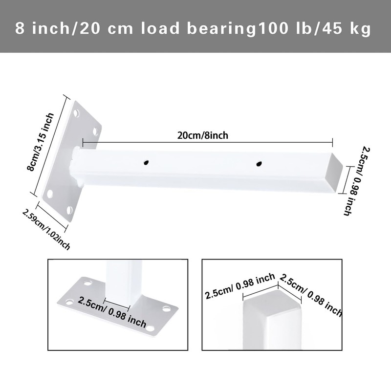 Shelf Bracket, 200 mm Shelf Brackets, Heavy Duty Angle, White,