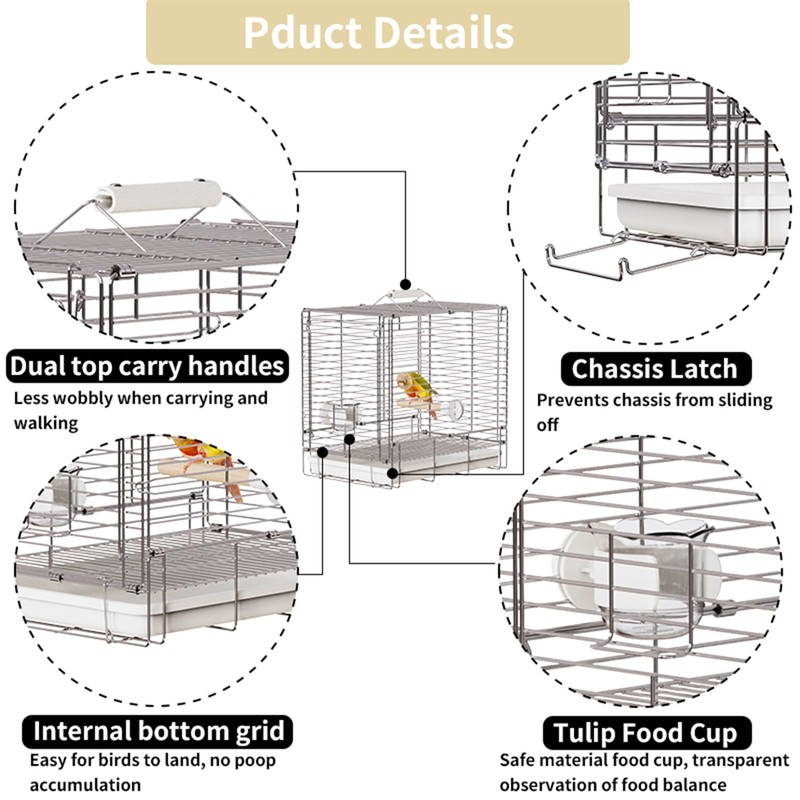 YOOSO WING Bird Carrier Travel Cage - Stainless Steel Portable