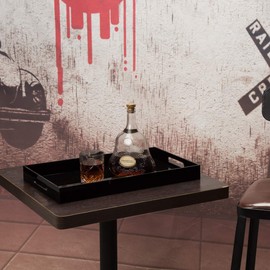 Glossy Black Sturdy Acrylic Serving Tray with Handles-12x20Inch-Serving Coffee,Appetizer,Breakfast,Butler-Kitchen Countertop Tray-Makeup Drawer Organizer-Vanity Table Tray-Ottoman Tray-Decorative Tray