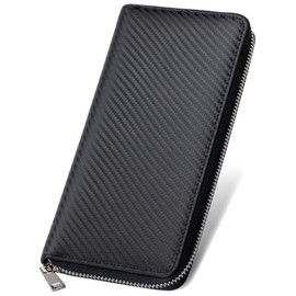 Mura Men's Long Wallet, Zipper, Genuine Leather, Card Slot, Coin Purse, Zip Around (Carbon/Black), carbon/black