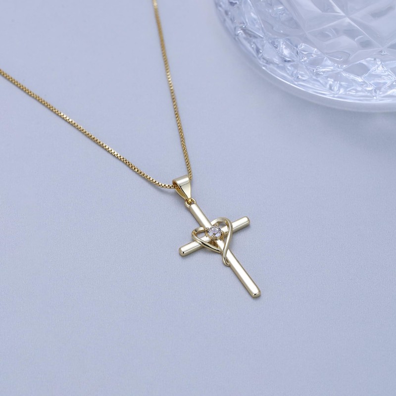Eesphy Cross Heart Necklace, 18K Gold Plated Crystal Pendant for