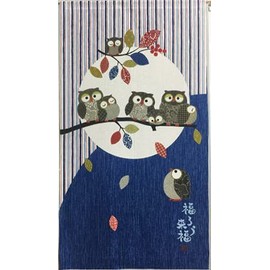 Noren, Noren, Flameproof Noren, Approx. 32.3 x 59.1 inches (82 x 150 cm), Flameproof Owl Blue Matu-14260