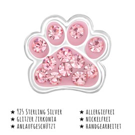 Monkimau Girls' Paw Stud Earrings Made of 925 Sterling Silver with 24 Crystals, Sterling Silver, Crystal