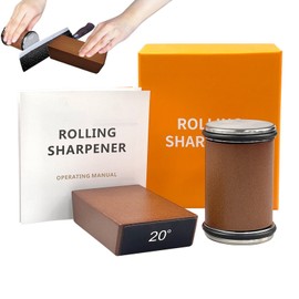 Rolling Knife Sharpener, Knife Sharpening with Industry Diamonds Disc for Steel of Any Hardness, Straight Edge Knife Sharpener Roller Kit with 15° and 20° Magnetic Angle(Brown+Black)