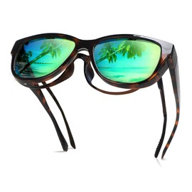 yodo Fit Over Glasses Sunglasses with Polarized Lenses for Men and Women,Leopard Frame Green Mirrored Lens