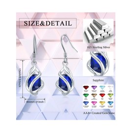 925 Sterling Silver Created Sapphire Earrings for Women, September Birthstone Dangle Drop Earrings, Sep Birthday Jewelry for Women Girls