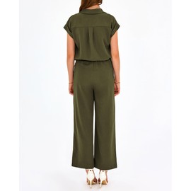 PRETTYGARDEN Womens 2 Piece sets Summer Cap Sleeve Tops Palazzo Pants Dressy Casual Vacation Travel Outfits Tracksuits(Army Green,Large)