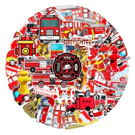 Fire Engine Stickers 50Pcs Laptop Stickers Aesthetic,Fire Truck Waterproof Stickers,Luggage Bike Bumper Skateboard Computer Scrapbook Car Cup Decals Pack,Water Bottles Stickers for Kids Teens