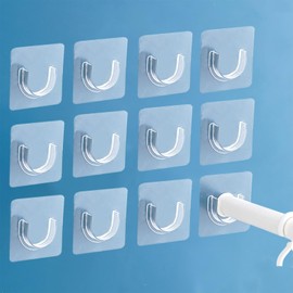 Tension Shower Curtain Rods Holder, Shower Rod Bracket Adhesive Replacement Sticker, No Drilling Sticky Pads Retainer for Closet Rod, Semicircular - 12 PCS