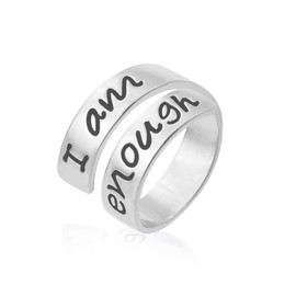 Yiyang Rings for Women Men Inspirational Encouragement Gifts for Her Mom Wrap Silver Christmas Jewelry (I am enough)