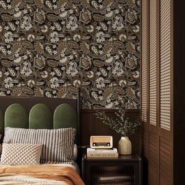 Abyssaly Boho Peel and Stick Wallpaper, Vintage Dark Floral Wallpaper, Vinyl Self Adhesive Decorative Wall Paper, Removable Flower Contact Paper for Furniture Shelf Drawer Cabinet Decor 17.3" x 118"