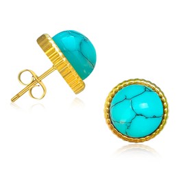 Turquoise Stone Stud Post Earrings,8MM Natural Stone Earrings Studs for Sensitive Ears,Retro Dainty 18K Gold Plated Earrings,Round Natural Gemstone Stud for Birthday Anniversary Gifts (blue)