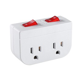 Grounded Outlet with Double ON Off Switch,VSEER 2 Port Electrical Outlet Plug Switch 15A 1875W / Wall Tap Adapter with Daul Red Indicator, ETL Listed (White 1-Pack)