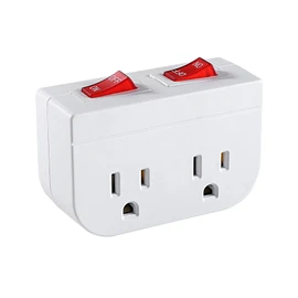 Grounded Outlet with Double ON Off Switch,VSEER 2 Port Electrical Outlet Plug Switch 15A 1875W / Wall Tap Adapter with Daul Red Indicator, ETL Listed (White 1-Pack)