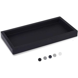 Small Silicone Bathroom Vanity Tray Rectangle Soap and Sponge Holder Kitchen Sink Organizer for Scrubber, Lotion Bottles, Perfume, Jewelry, Candle, Key Trinket Ring, Black