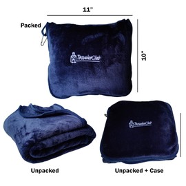 TravelerClub Travel Blanket Airplane Compact-Airline Lightweight Blanket-Plane Packable Travel Blanket and Pillow Set-Portable Hiking Blanket-Car Blankets and Throws-Camping/Backpacking/Office