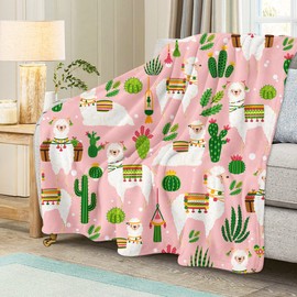 Cute Llama Throw Blanket for Couch, Cartoon Blanket Super Soft Cozy Plush Fleece Blanket, Lightweight Warm Fuzzy Throws Decorative Flannel Blanket for All Season(60×80in, Pink Llama)