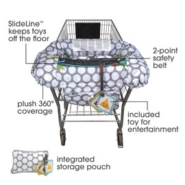 Boppy Preferred Shopping Cart Cover for Baby - 360° Coverage Cart Cover for Babies with Integrated Storage Pouch and Safety Harness, Washable, 6 Month & Up - Gray Jumbo Dots