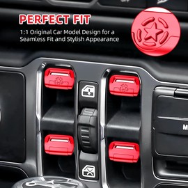 YPHUIKI Upgraded Window Switch Button Covers for Jeep Wrangler JL JLU 2018-2024 2025 & Gladiator JT 2020 2021 2022 2023 2024 2025 for Jeep Wrangler 4xe Accessories, Star Red, 4pcs
