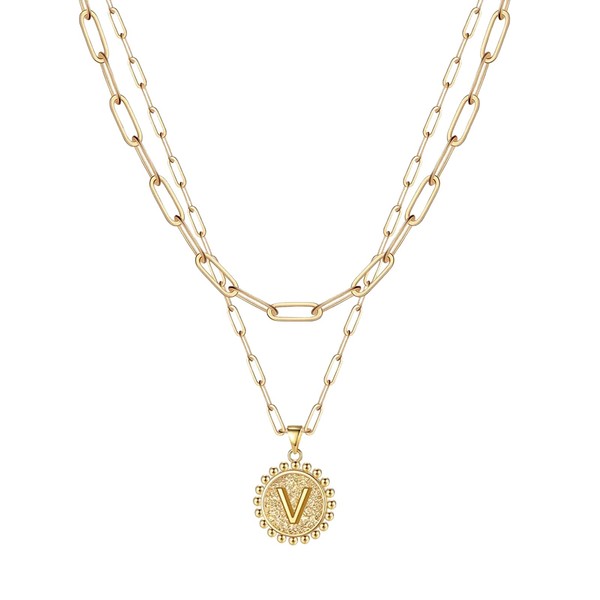 Minegreet Dainty Layered Initial Necklaces for Women, 14K Gold Plated