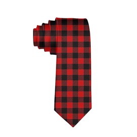 Men's Fashion tie Red Black Check Plaid Pattern Necktie One Size Neck Tie