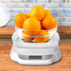 Wintem Digitale Küchenwaage, 20,8 x 19,2 cm, mit LCD-Display, Kapazität bis zu 5 kg, Plattform aus Edelstahl, kratzfest und verschleißfest, Tara-Funktion, Stromversorgung mit 2 AAA-Batterien