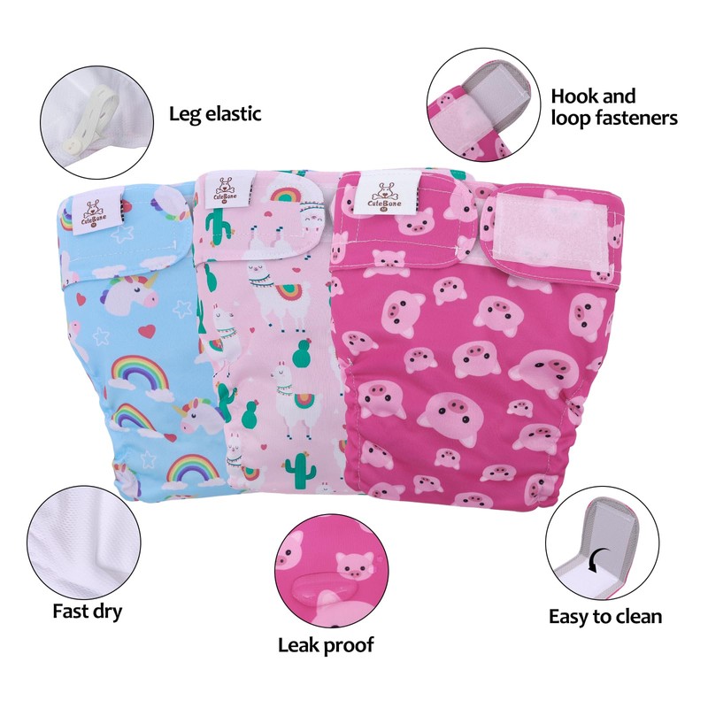 CuteBone Washable Dog Diapers Female No Tail Hole 3 Pack
