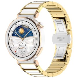 Ceramic Bracelet Watch Band Metal Compatible with Garmin Venu 3S 41mm Smartwatch (Gold/White)