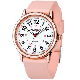 PINDOWS Women Watches, Student Unisex Analog Quartz Women Wrist Watch, 30M Waterproof Military Time Display Visibility Luminous Dial, JP2106N10: Pink Gold, Classic