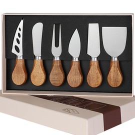 6 Pieces Cheese Knife Set,Cheese Knives Cheese Slicer Cheese Cutter Cheese Fork,Cheese Spreading Knife,Wood Handle Stainless Steel Slicer for Charcuterie Boards Cutlery Gift Set