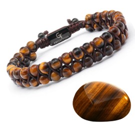 GT collection Brown Tiger Eye Bracelet for Men, Adjustable Double Beaded Bracelet - Gemstone Energy Bracelet for Focus and Clarity, Handcrafted Men's Jewelry Gifts for Men
