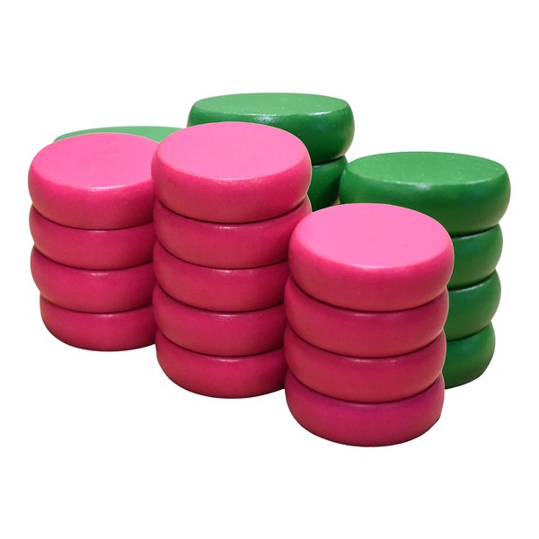 26 Pink and Green Crokinole Discs – Full Set (Small
