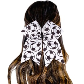 Soccer Bow Girls Sport Football Hair Bow Cheer Bow Hair Tie Ponytail Holder TSFQ01 (1 Bow)