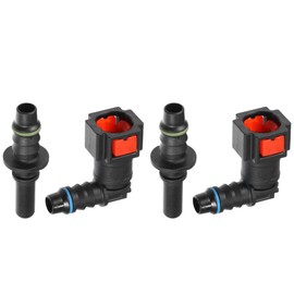 A ABSOPRO Car Fuel Line Hose Quick Release Connector Kit 90 Degree 5/16" 7.89mm SAE to 5/16" 8mm Disconnect Hose Plastic Red (Set of 2)