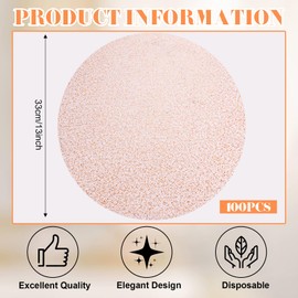 100 Piece Rose Gold Placemats 13 Inch Round Disposable Gold Foil Table Mat Mesh Pressed Paper Placemat Elegant Wedding Doilies for Birthday Party Home Dinners Church Banquet Dining Room Tables Decor