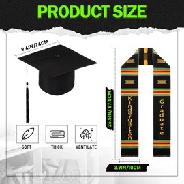 Jiuguva 2 Pcs Kindergarten Preschool Graduation Stole and Caps Set Child Size Kente Style Graduation Sash Hat with Tassel