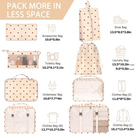 KPX 8 Set Packing Cubes for Travel, Luggage Packing Organizers Accessories Large Toiletries Bag for Clothes Shoes Cosmetics (8Set-Beige Strawberry)