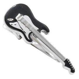 SWANK Swank Black Electric Guitar Tie Clip Tie Bar t0147, Precious Metal, No Gemstone