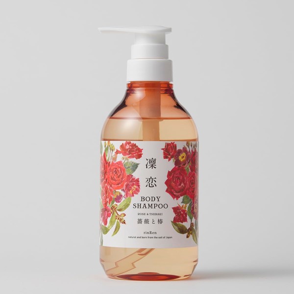 Rinren Rin Koi Body Shampoo, Rose & Camellia, 13.5 fl oz (400 ml), Organic, Body Soap, Additive-free, Rose, Camellia