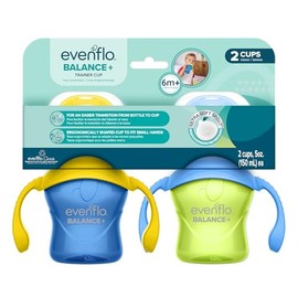 Evenflo Balance+ Trainer Cups for Baby, Blue and Green with Ergonomic Handles, 5oz, 2 Pack, Ultra Soft Spout, 6+ Months