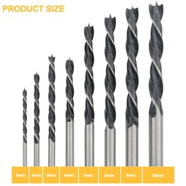 8PCS Brad Point Drill Bits Set, 3-10mm High-Speed Steel - Precision Woodworking Bits for Softwood, Hardwood, Plywood & Plastic - Sharp Spiral Flute Design