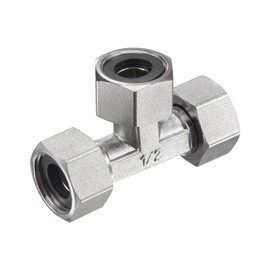uxcell Pipe Fitting Tee G1/2 Female Thread 3 Way T Shape Swivel Nut Hose Connector Adapter, Nickel-Plated Copper