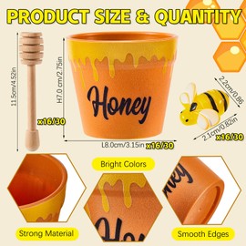 meekoo 16 Sets Mini Honey Bee Pots with Wooden Dippers Bee Charms Honey Jars for Honey Party Favors Bee Themed Baby Shower Favors for Guests Wedding Party