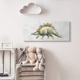Stupell Industries Walking Stegosaurus Green Dinosaur Playful Reptile, Design by Ziwei Li Canvas Wall Art, 13 x 30, Off- White