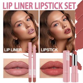 Matte Lipstick Lip Liner Set - Long-Lasting, Waterproof, Full-Coverage Lip Glosses, Highly Pigmented #01 Brick Red