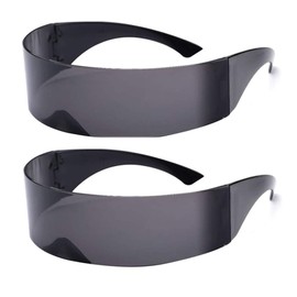 PLOPLO 2 Pack Futuristic Cyclops Monoblock Shield Mirrored Sunglasses Sunglass Glasses, 2 Pack, Oversized