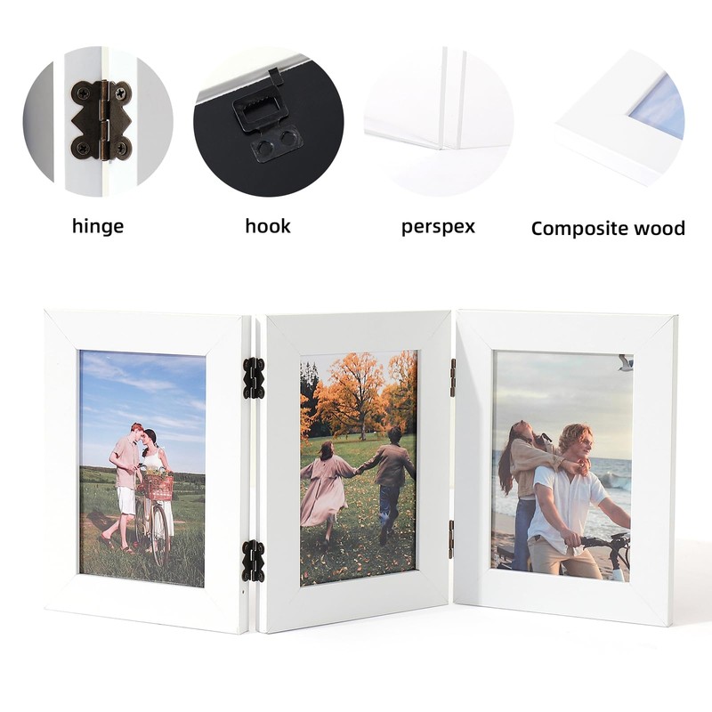 Gmllary 4x6 Three Picture Frames Hinged Folding Photo Frames Vertical