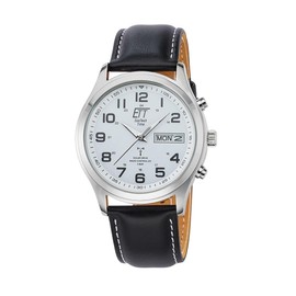 ETT Eco Tech Time Funk Solar EGS-11436-12L Men's Analogue Watch with Leather Strap, silver colours, Strap.