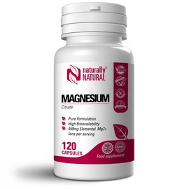 Magnesium Citrate Capsules 1500mg Providing 450mg Elemental Magnesium 120 Vegan Capsules not Tablets, Pure Formulation Made in The UK by Naturally Natural